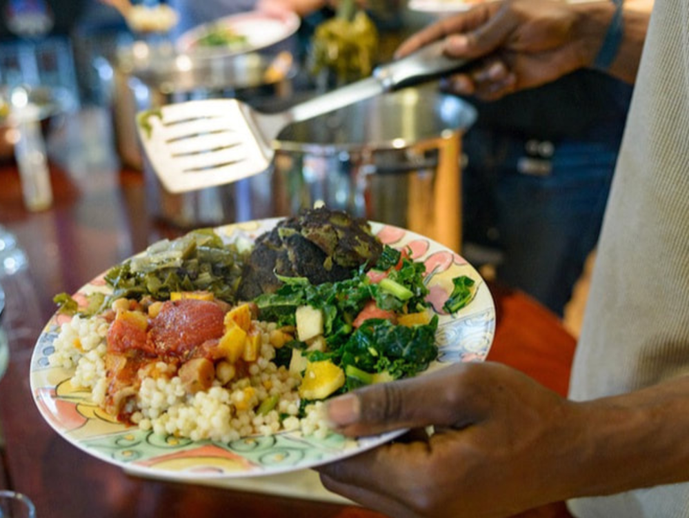 Plate of delicious, nutritious food and link to sponsor dinner for $250